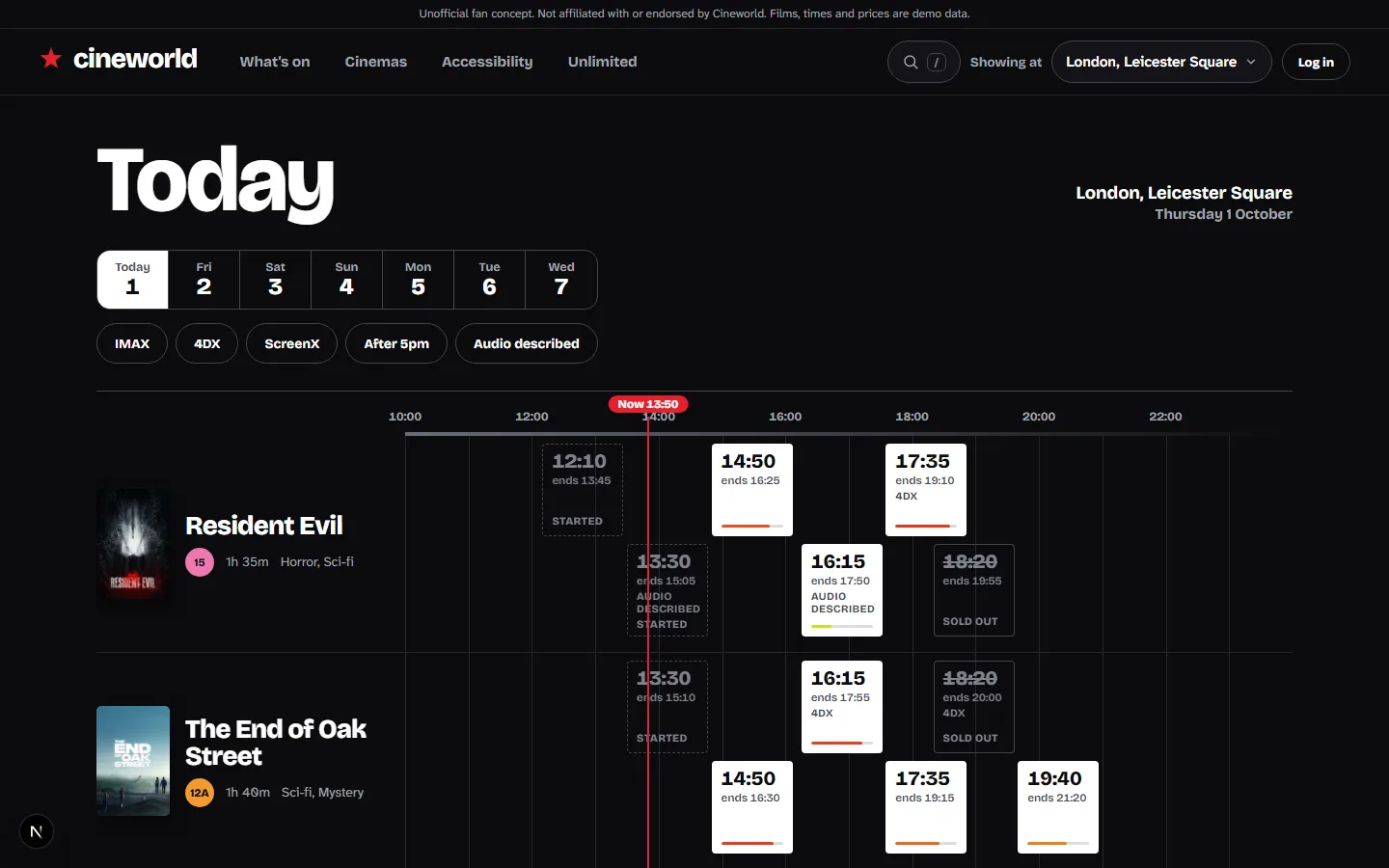 Screenshot of Cineworld — Unofficial Redesign Concept