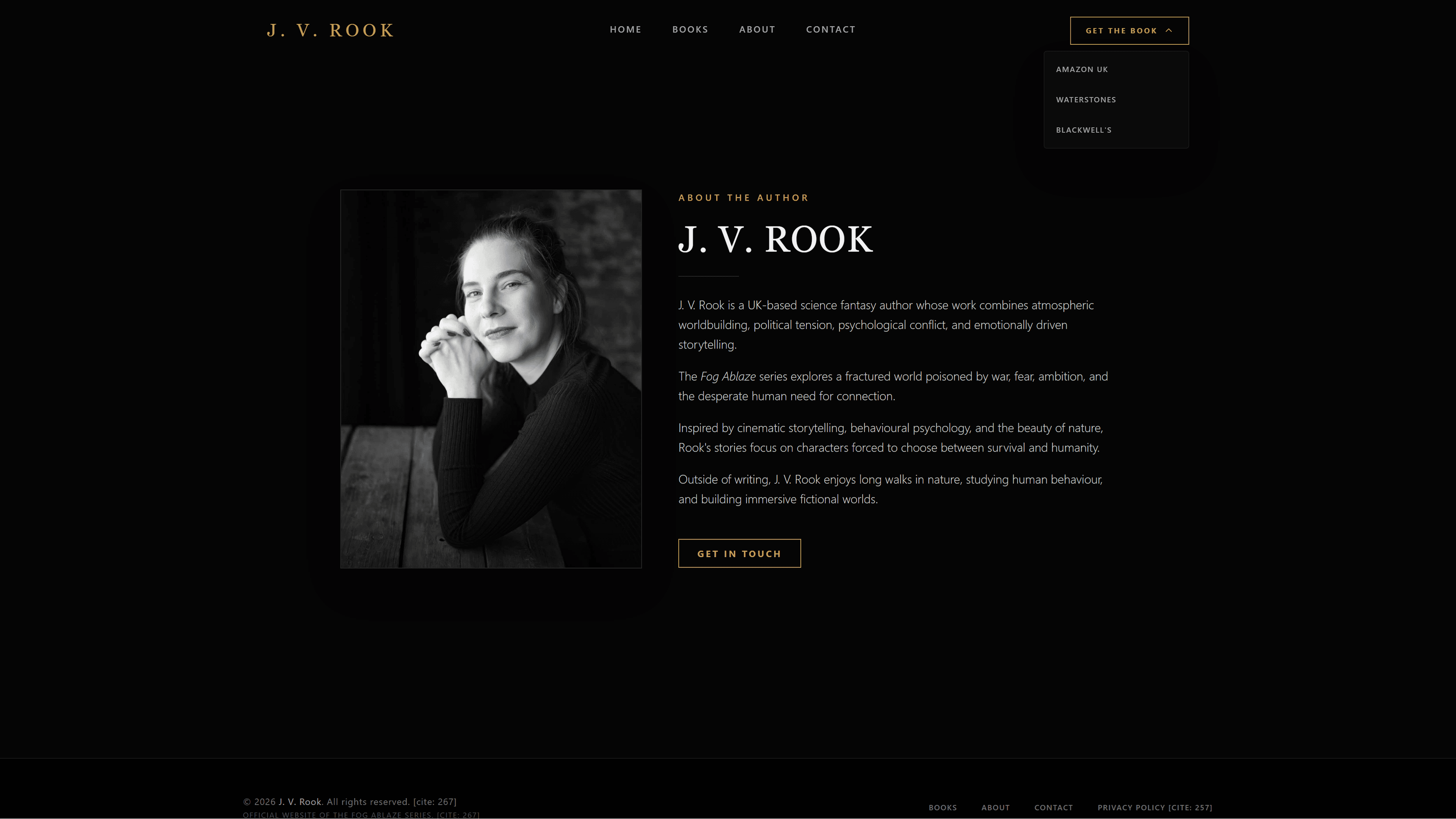 Screenshot of J.V. Rook Book Launch Website